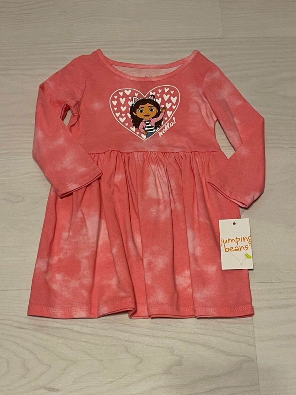 jumping beans Gabby’s Dollhouse Coral Pink Tie-Dye Heart Character Dress